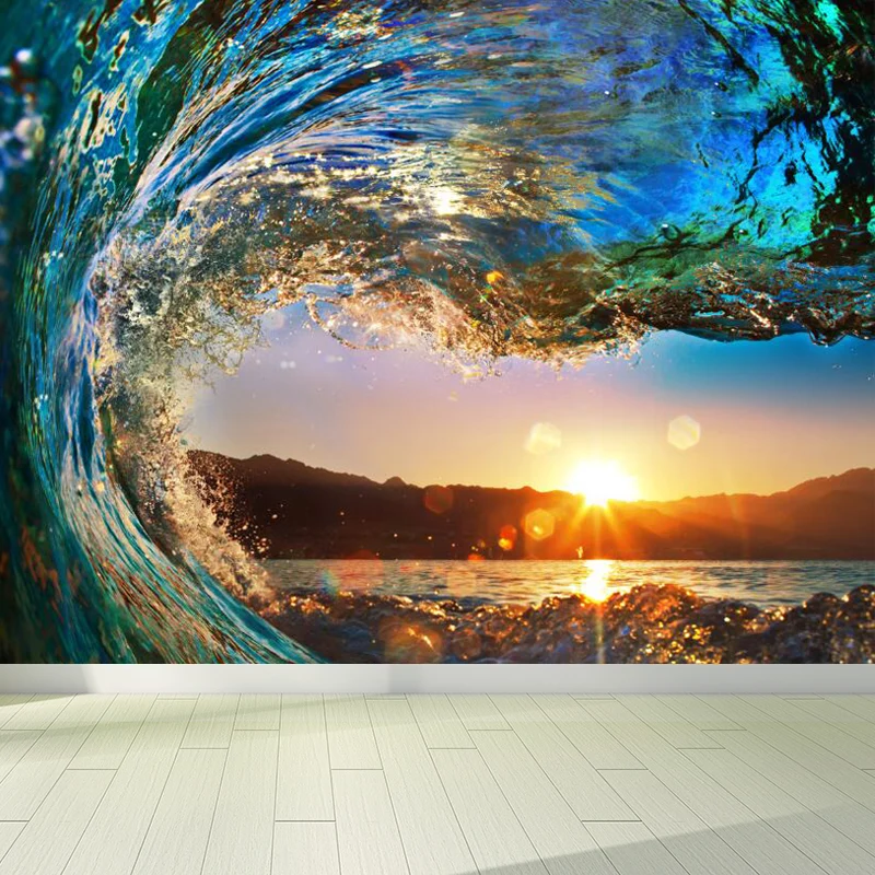 Surge and Sunset View Adesivo murale materiale non tessuto tropicale blu per la casa