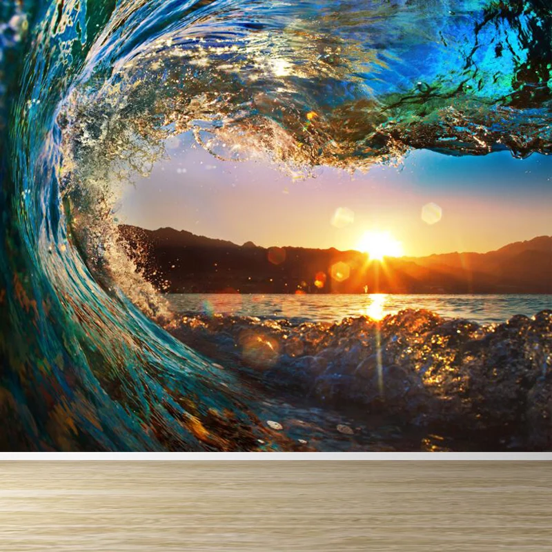 Surge and Sunset View Adesivo murale materiale non tessuto tropicale blu per la casa