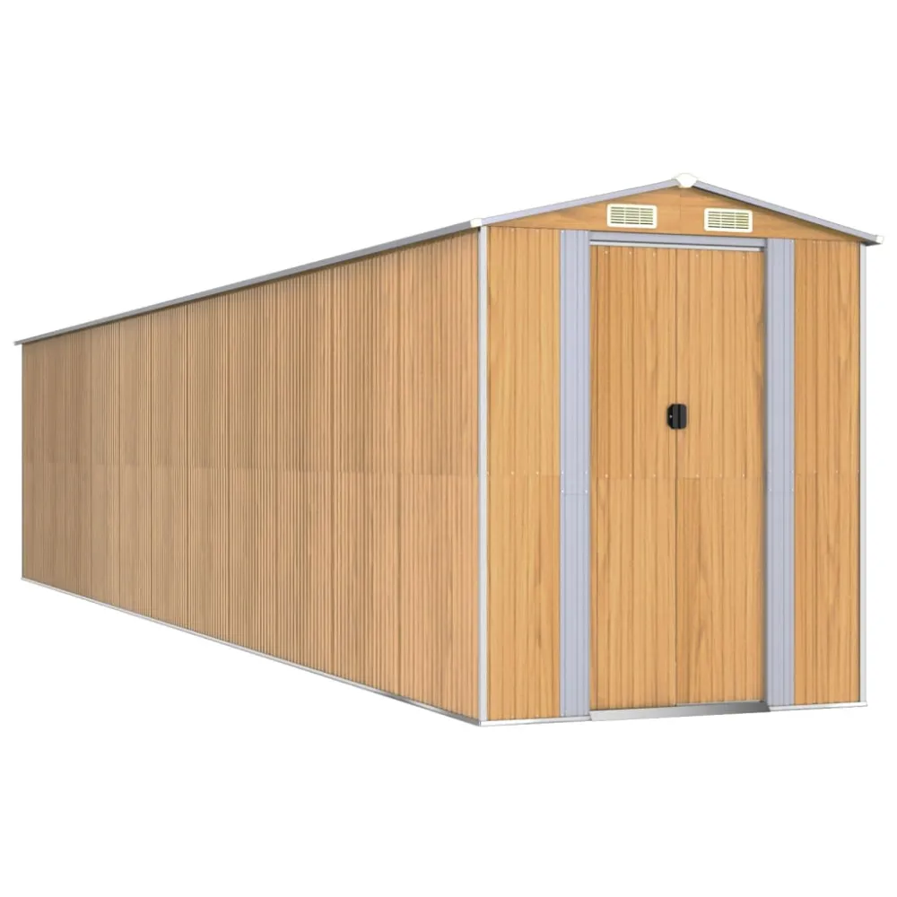 vidaXL cobertizo jardín acero galvanizado marrón evidente 192x938x223 cm