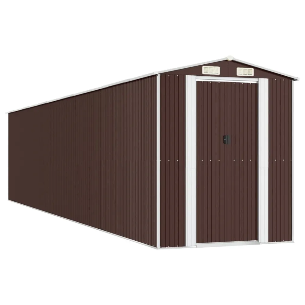 vidaXL cobertizo jardín acero galvanizado marrón tenebroso 192x938x223 cm