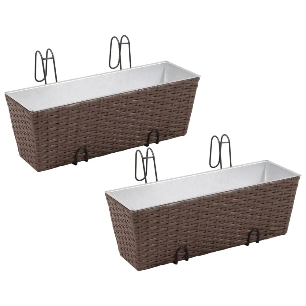 vidaXL jardinera de balcón trapecio ratán marrón 50 cm 2 uds