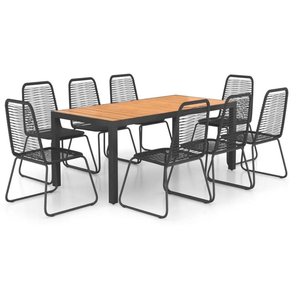 vidaXL set de comedor de jardín 9 piezas PVC ratán negro y marrón