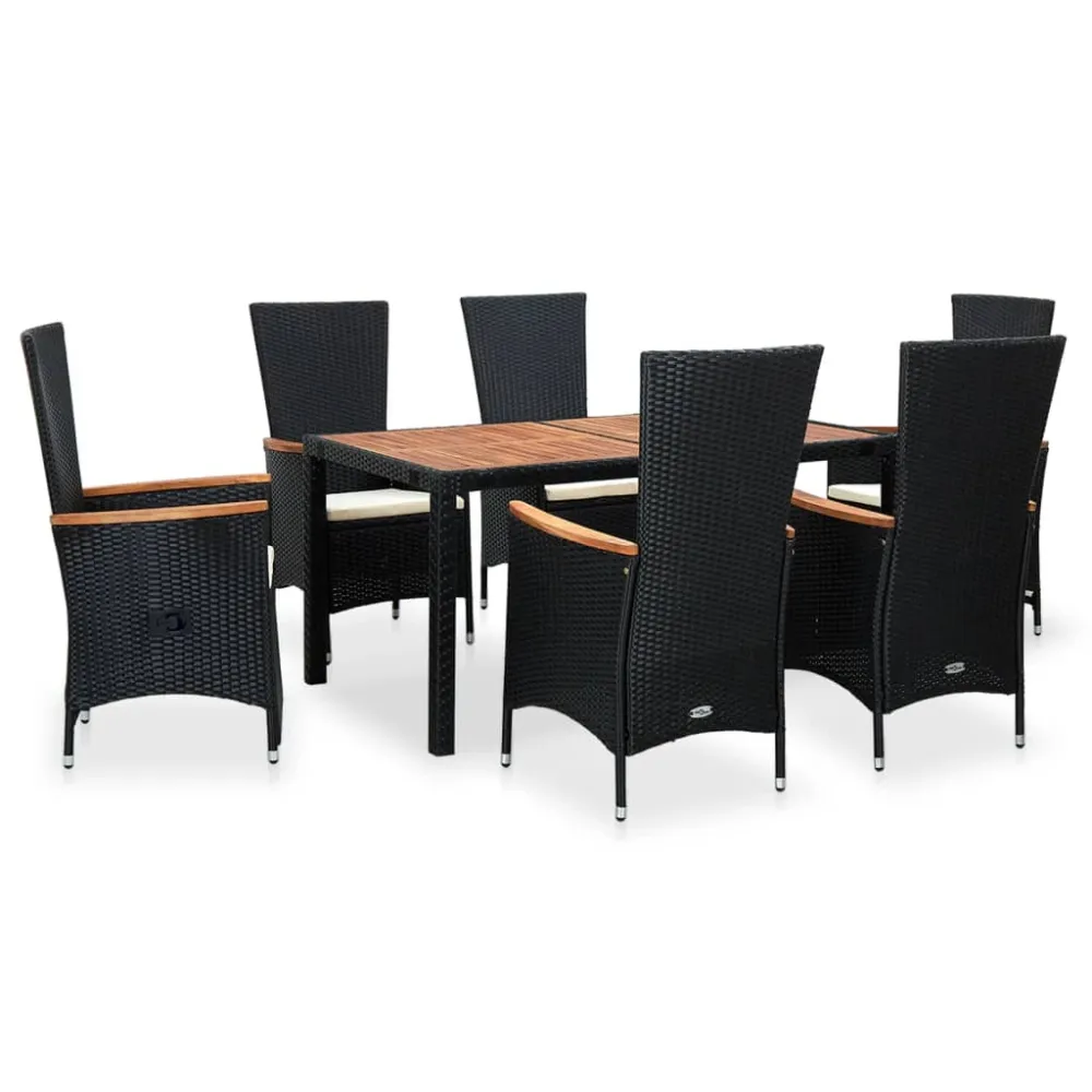 vidaXL set comedor de jardín 7 piezas ratán sintético y madera negro