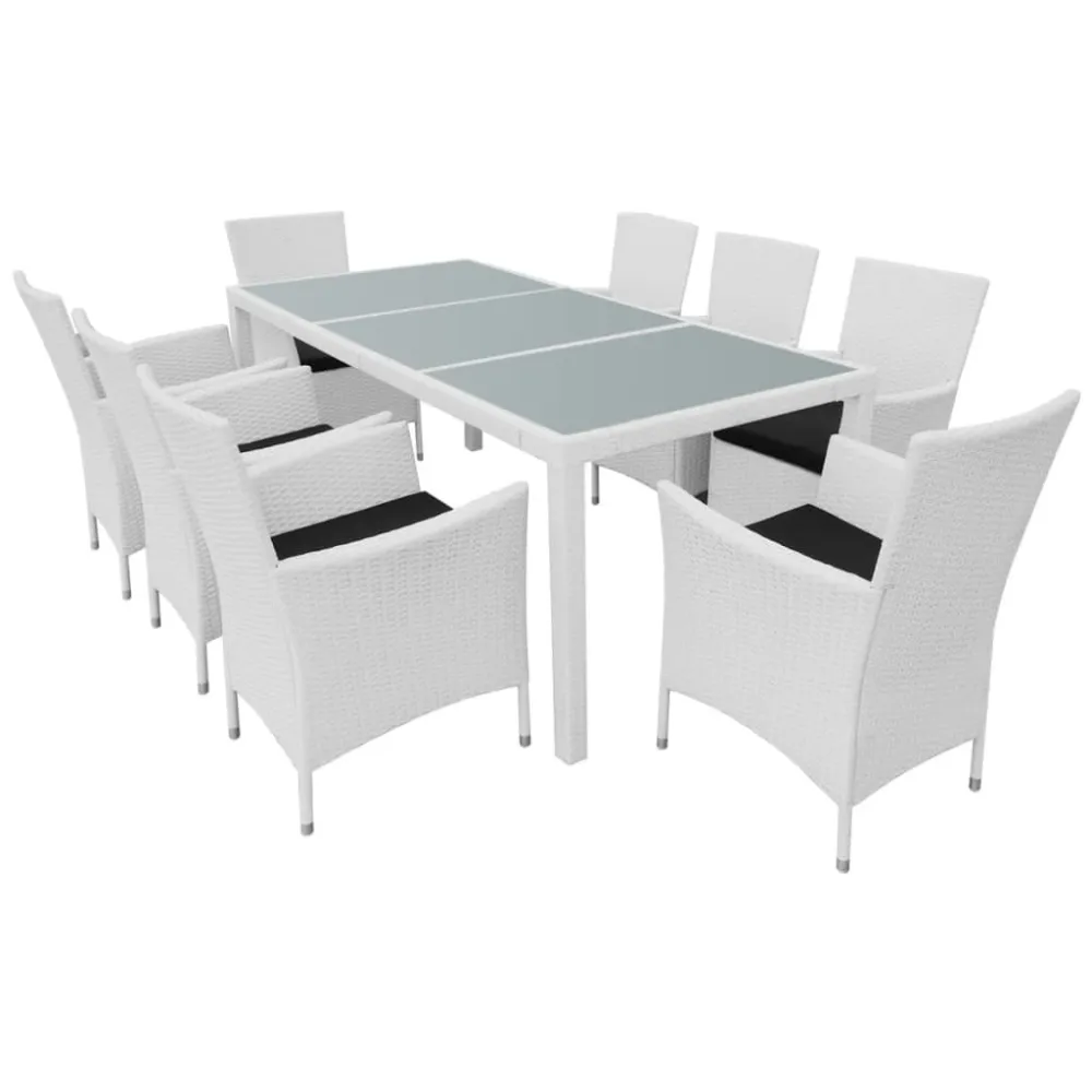 vidaXL set de comedor de jardín 9 piezas ratán sintético blanco crema