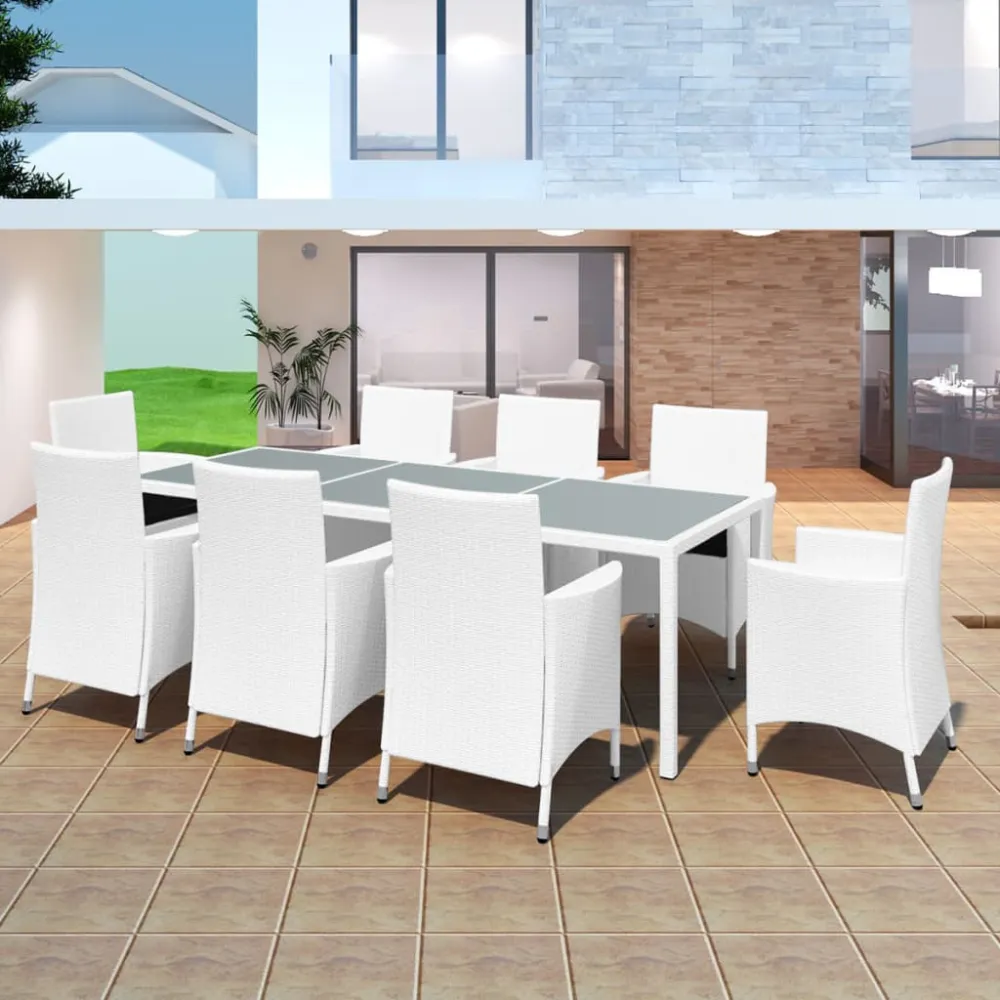 vidaXL set de comedor de jardín 9 piezas ratán sintético blanco crema