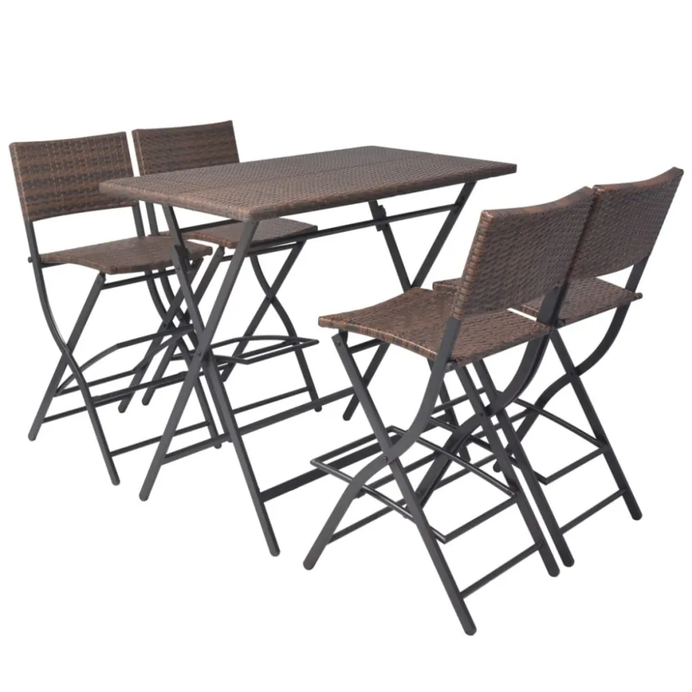 vidaXL set comedor de jardín plegable 5 pzas poli ratán y acero marrón