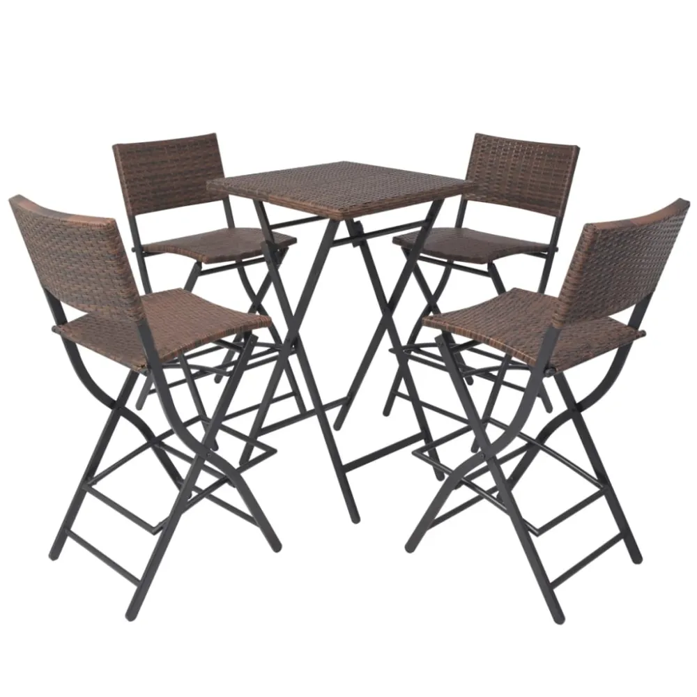 vidaXL set comedor de jardín plegable 5 pzas poli ratán y acero marrón