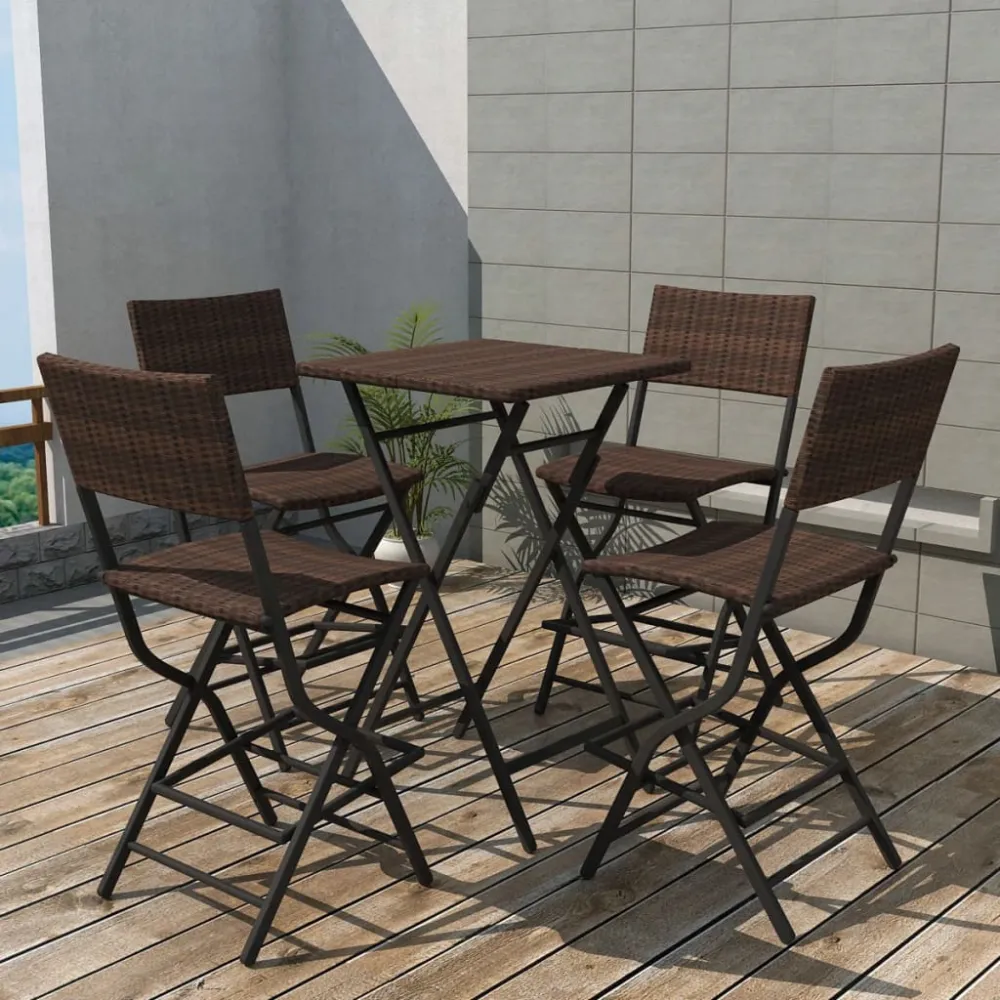 vidaXL set comedor de jardín plegable 5 pzas poli ratán y acero marrón