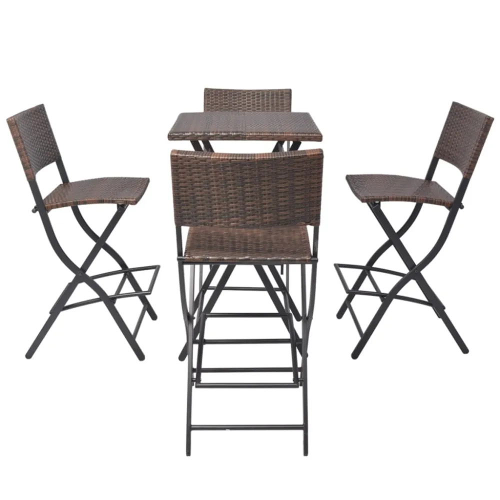 vidaXL set comedor de jardín plegable 5 pzas poli ratán y acero marrón