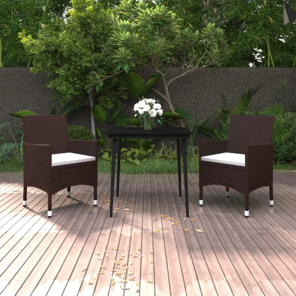 vidaXL set comedor de jardín 3 pzas y cojines ratán sintético y vidrio