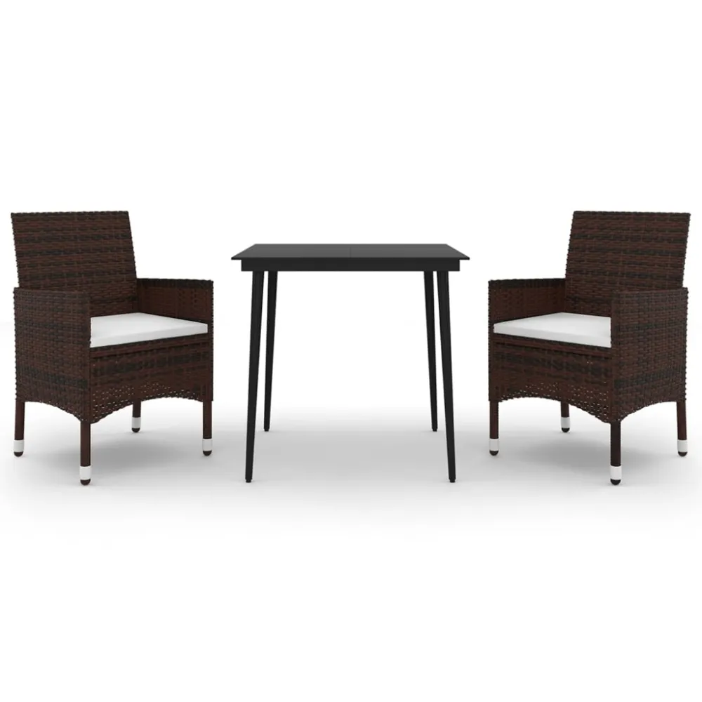 vidaXL set comedor de jardín 3 pzas y cojines ratán sintético y vidrio