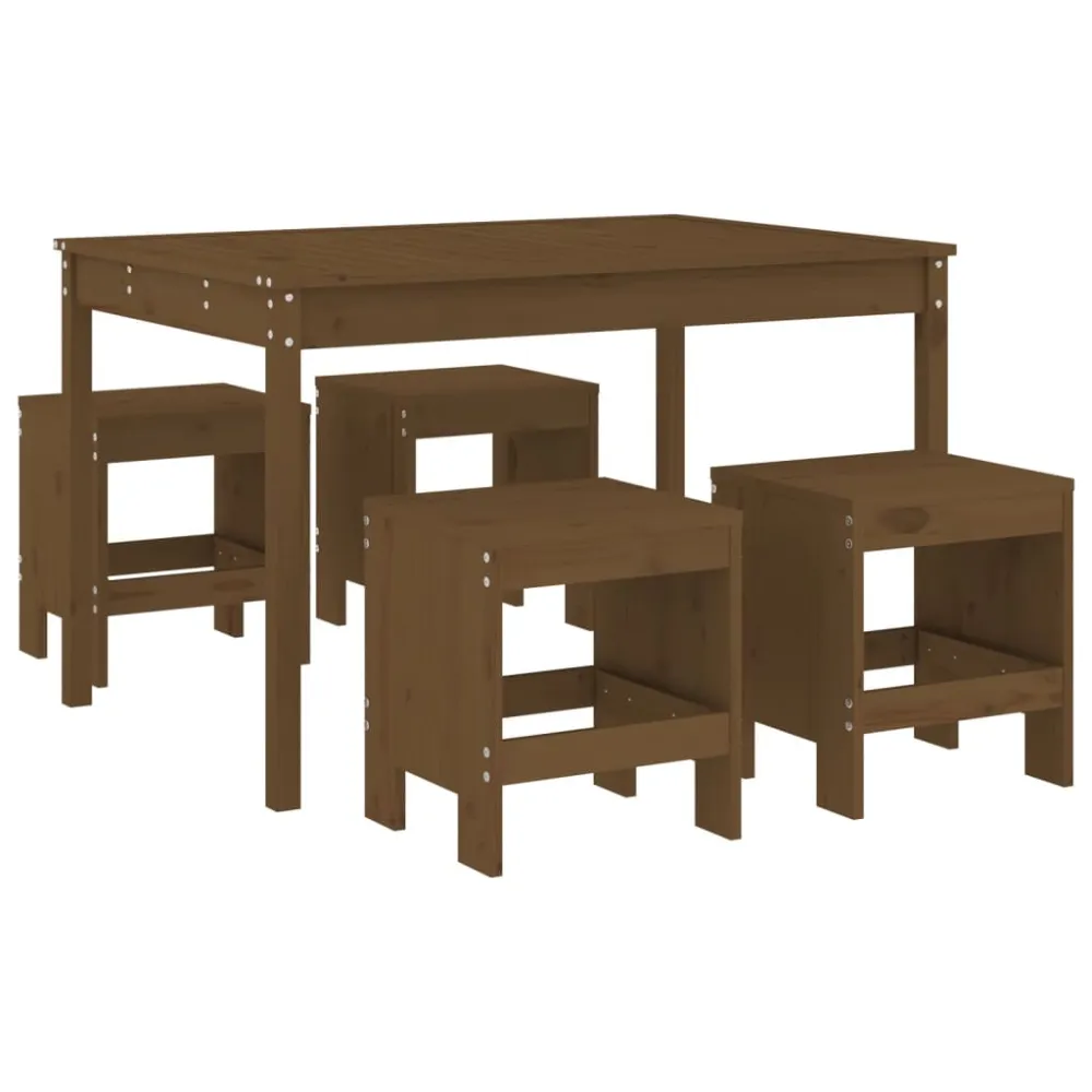 vidaXL set de comedor de jardín 5 pzas madera maciza pino marrón miel