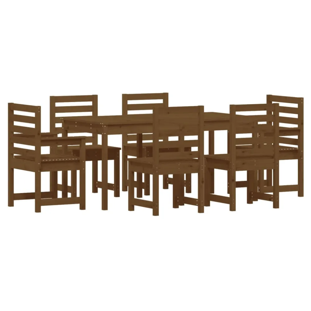 vidaXL set de comedor de jardín 7 pzas madera maciza pino marrón miel