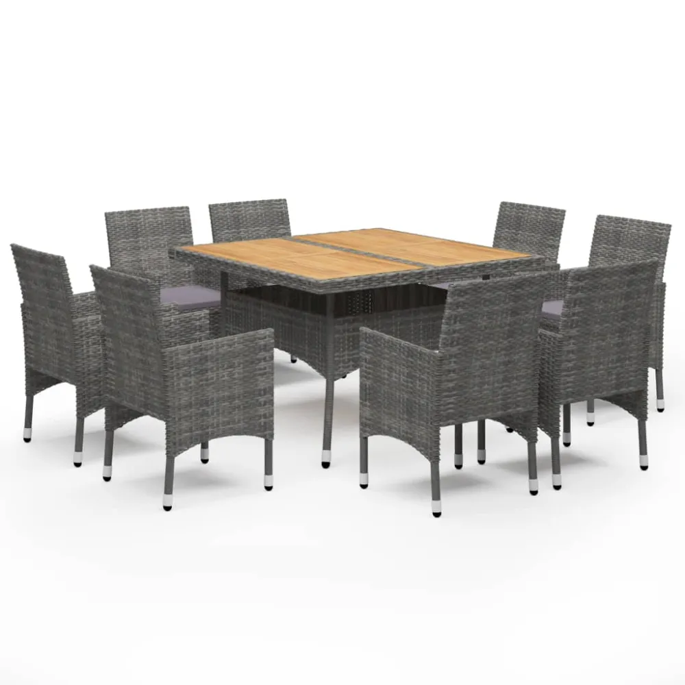 vidaXL set de comedor de jardín 9 pzas ratán pe y madera acacia gris