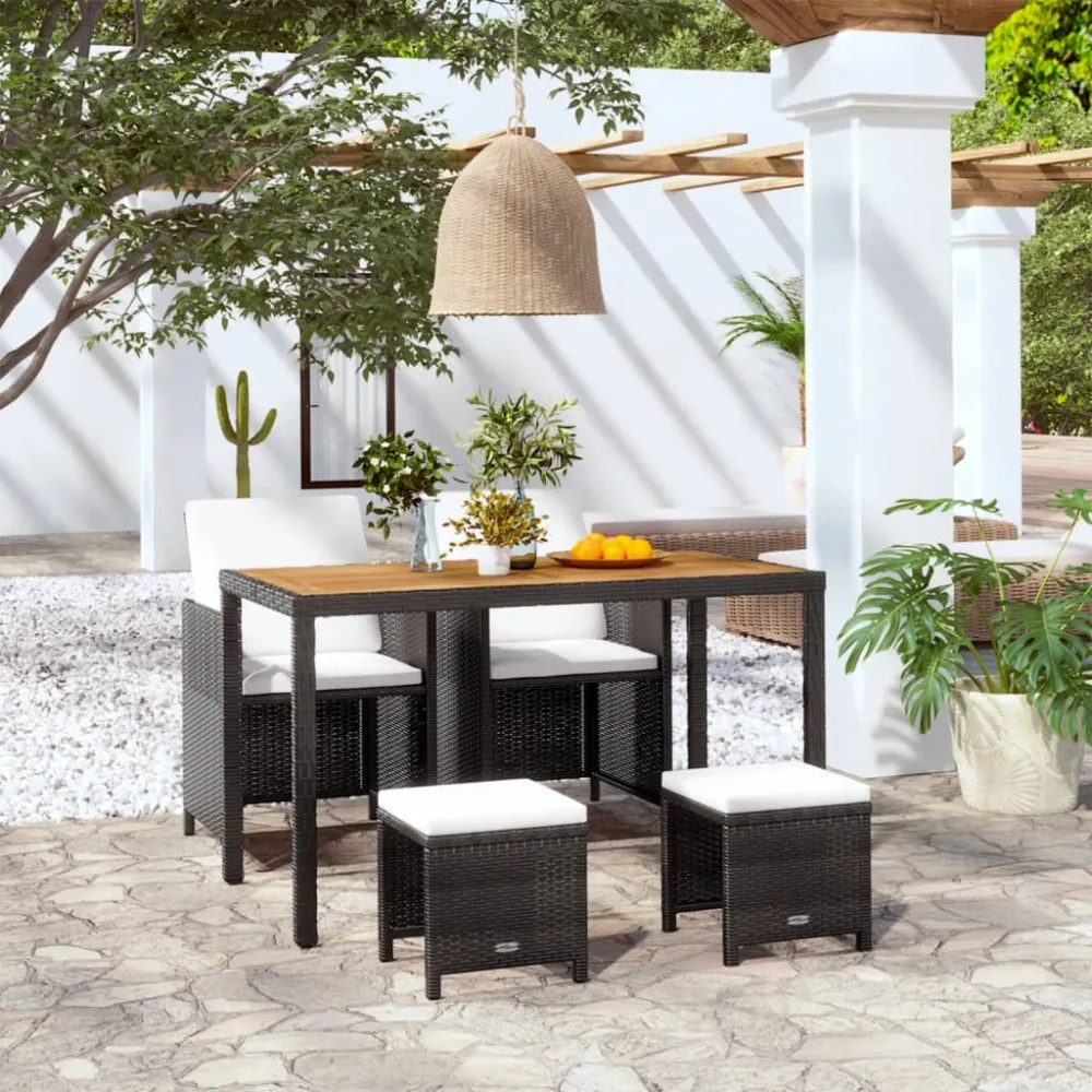 vidaXL set comedor de jardín 5 pzas ratán sintético y madera negro