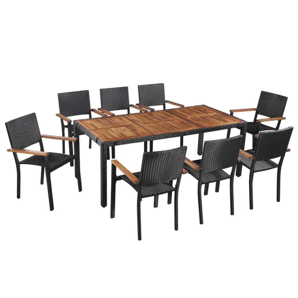 vidaXL set comedor jardín 9 pzas ratán sintético y madera acacia negro