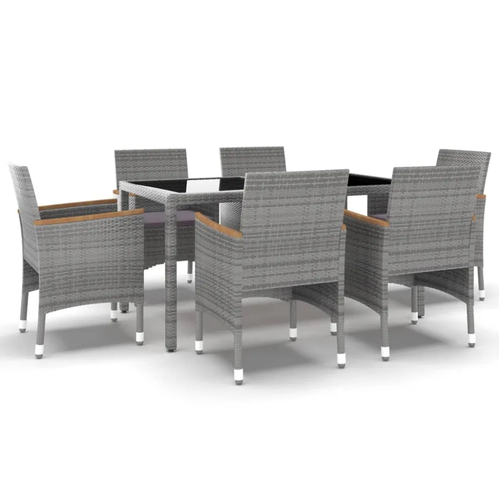 vidaXL set de comedor de jardín 7 pzas ratán sintético vidrio gris