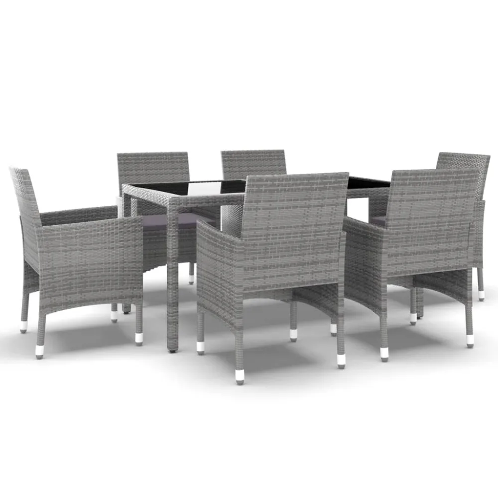 vidaXL set de comedor de jardín 7 pzas ratán sintético vidrio gris