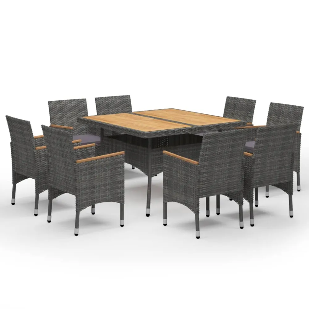 vidaXL set de comedor de jardín 9 pzas ratán pe y madera acacia gris