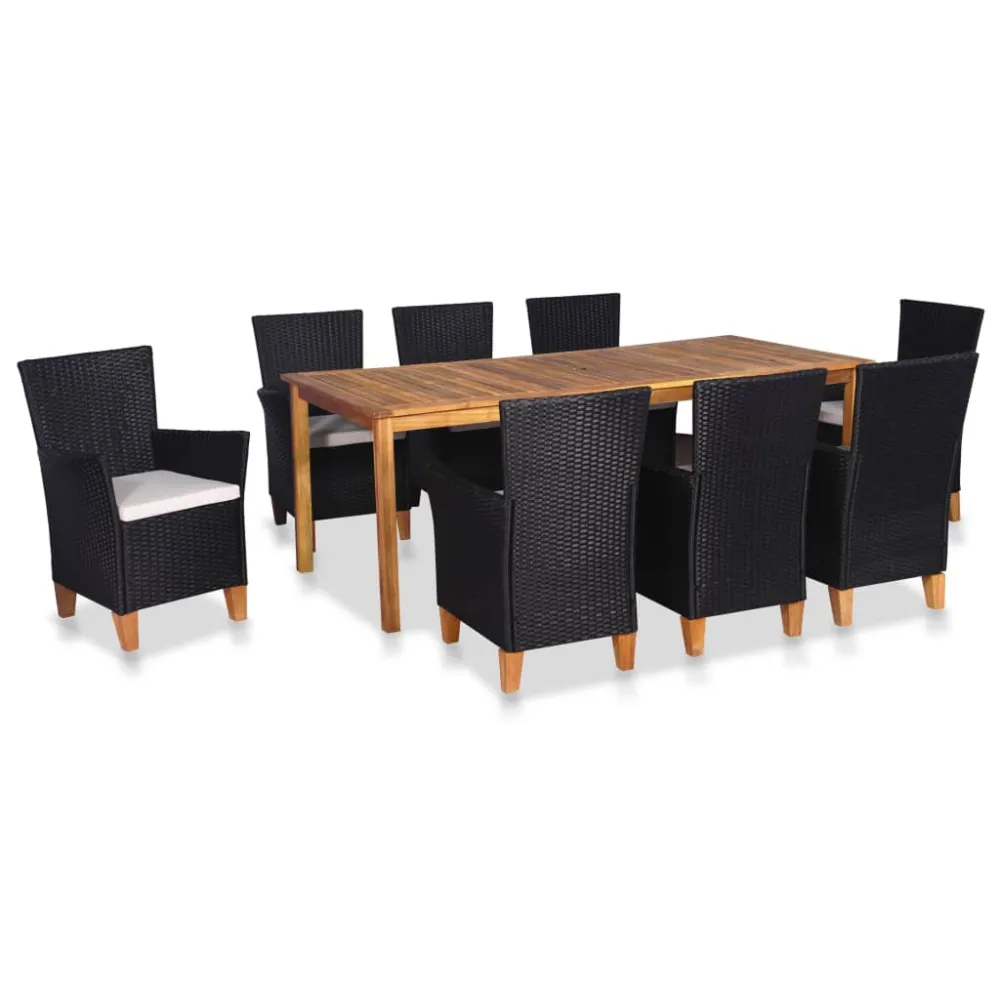 vidaXL set de comedor de jardín 9 pzas ratán sintético negro y marrón