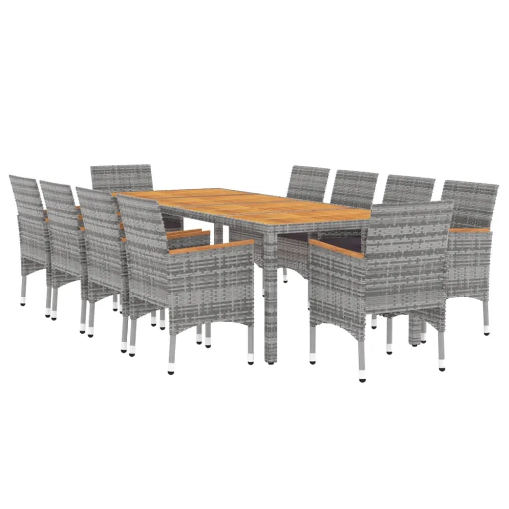vidaXL set de comedor de jardín 11 pzas ratán sintético gris
