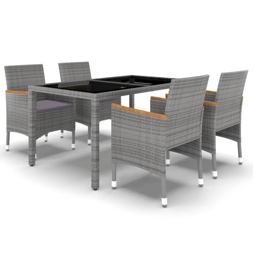 vidaXL set de comedor de jardín 5 pzas ratán sintético vidrio gris