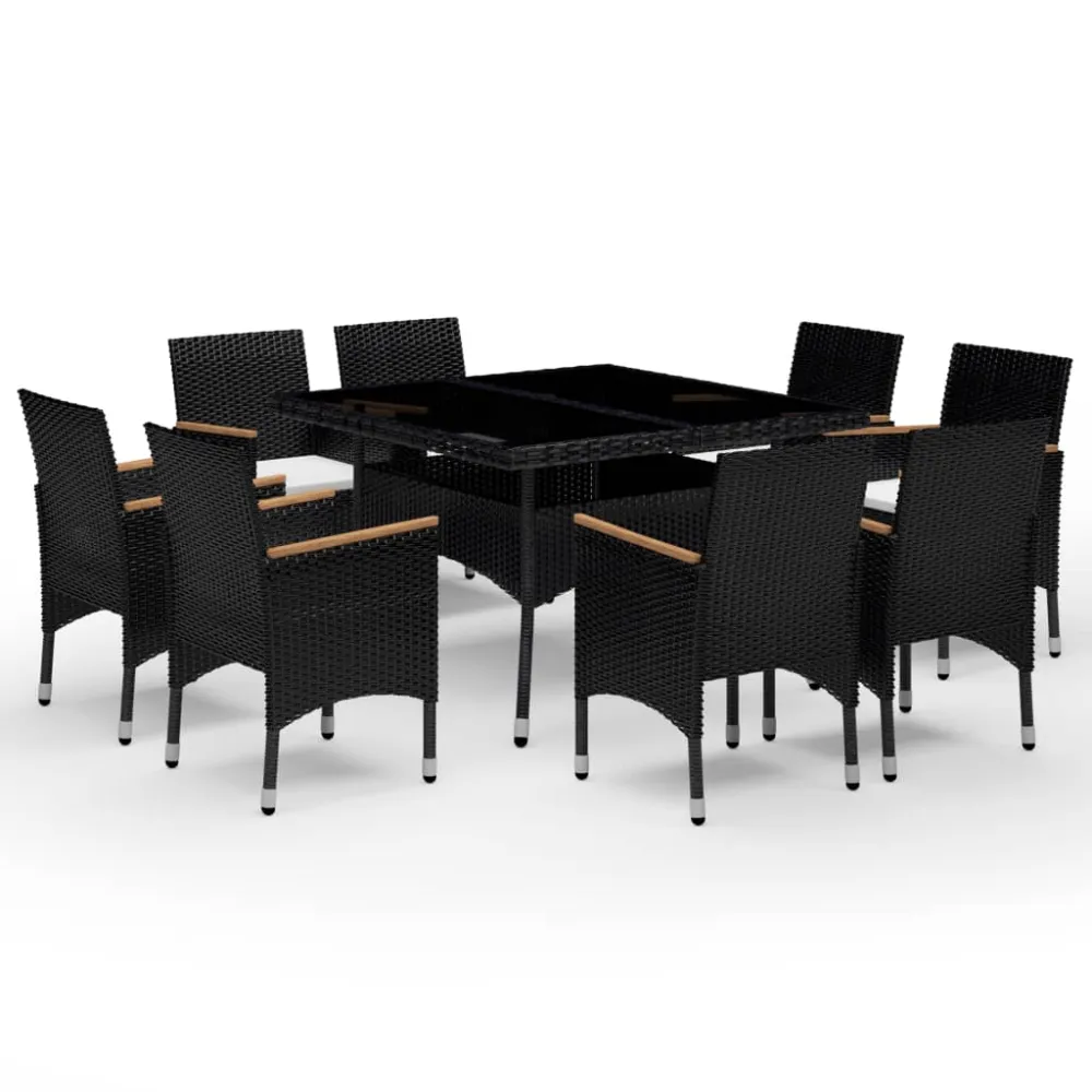 vidaXL set de comedor de jardín 9 pzas ratán pe y madera acacia negro