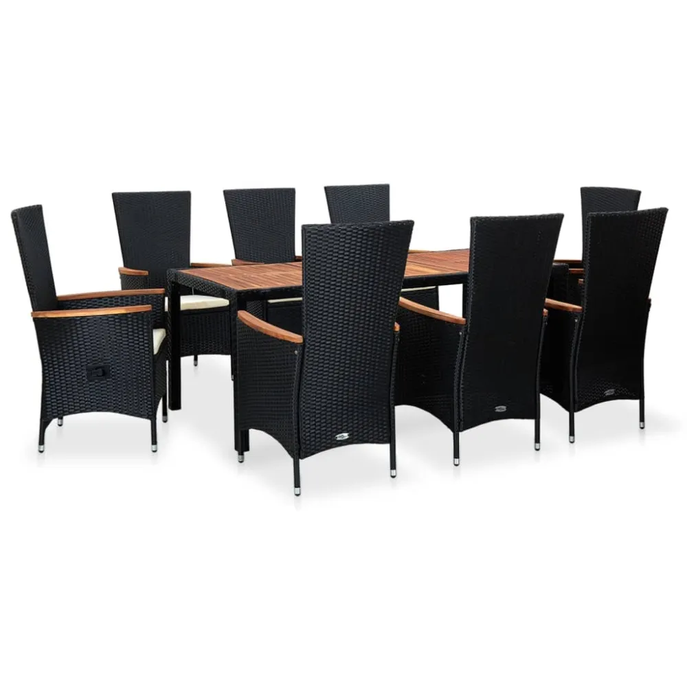 vidaXL set comedor jardín 9 pzas ratán sintético y madera acacia negro