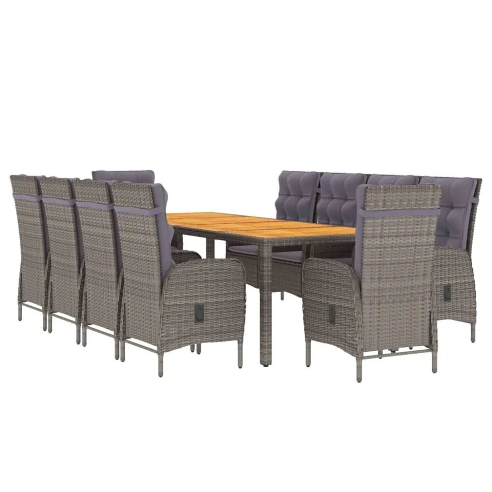 vidaXL set de comedor de jardín 11 pzas ratán sintético gris