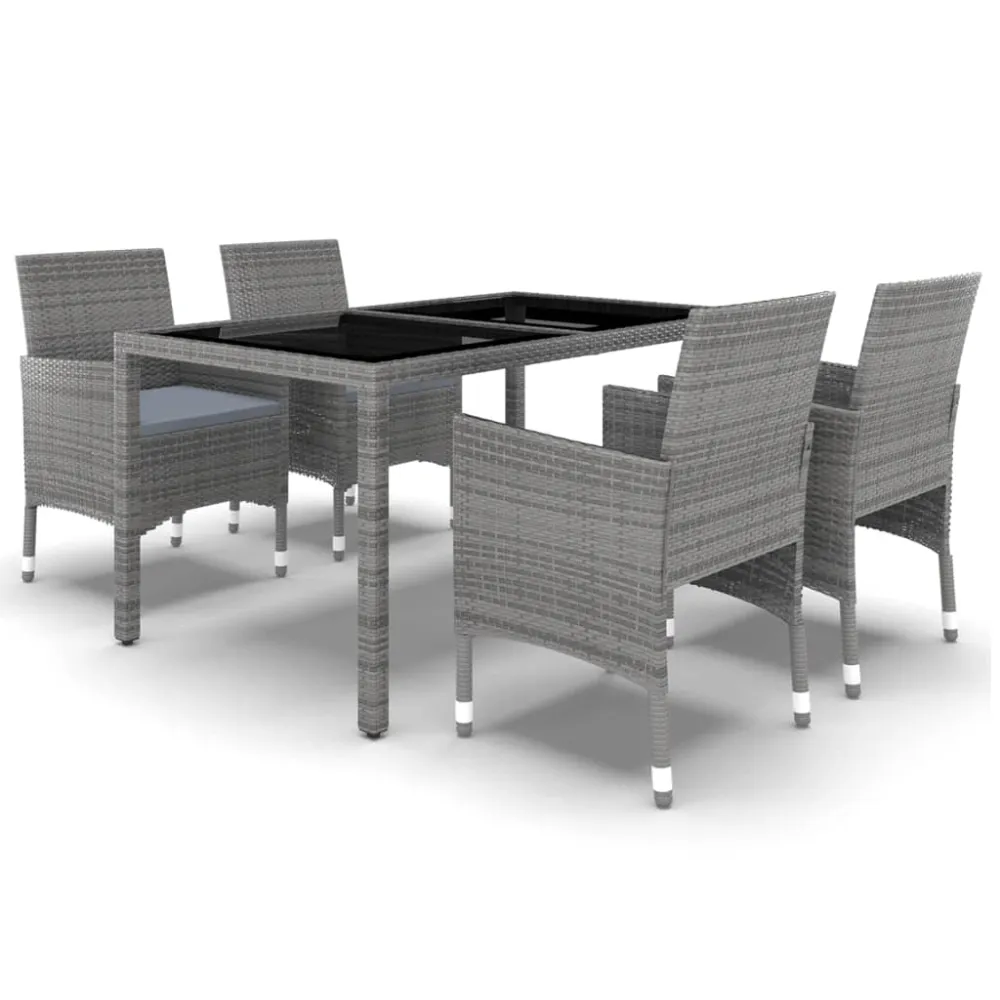 vidaXL set de comedor de jardín 5 pzas ratán sintético vidrio gris