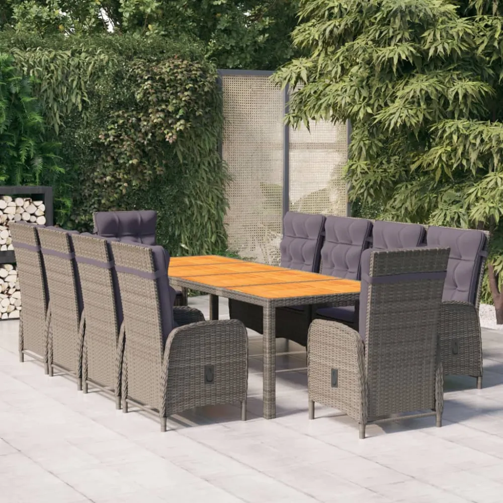 vidaXL set de comedor de jardín 11 pzas ratán sintético gris