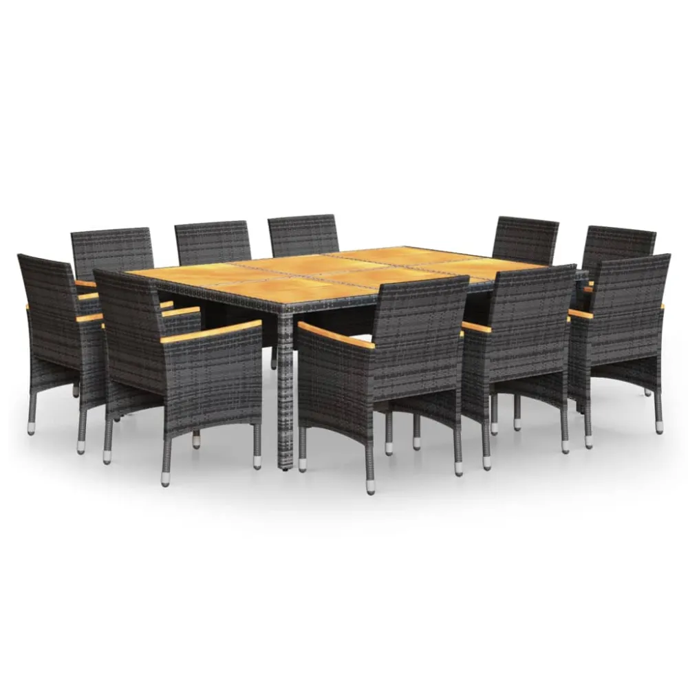 vidaXL set de comedor de jardín 11 pzas ratán sintético gris