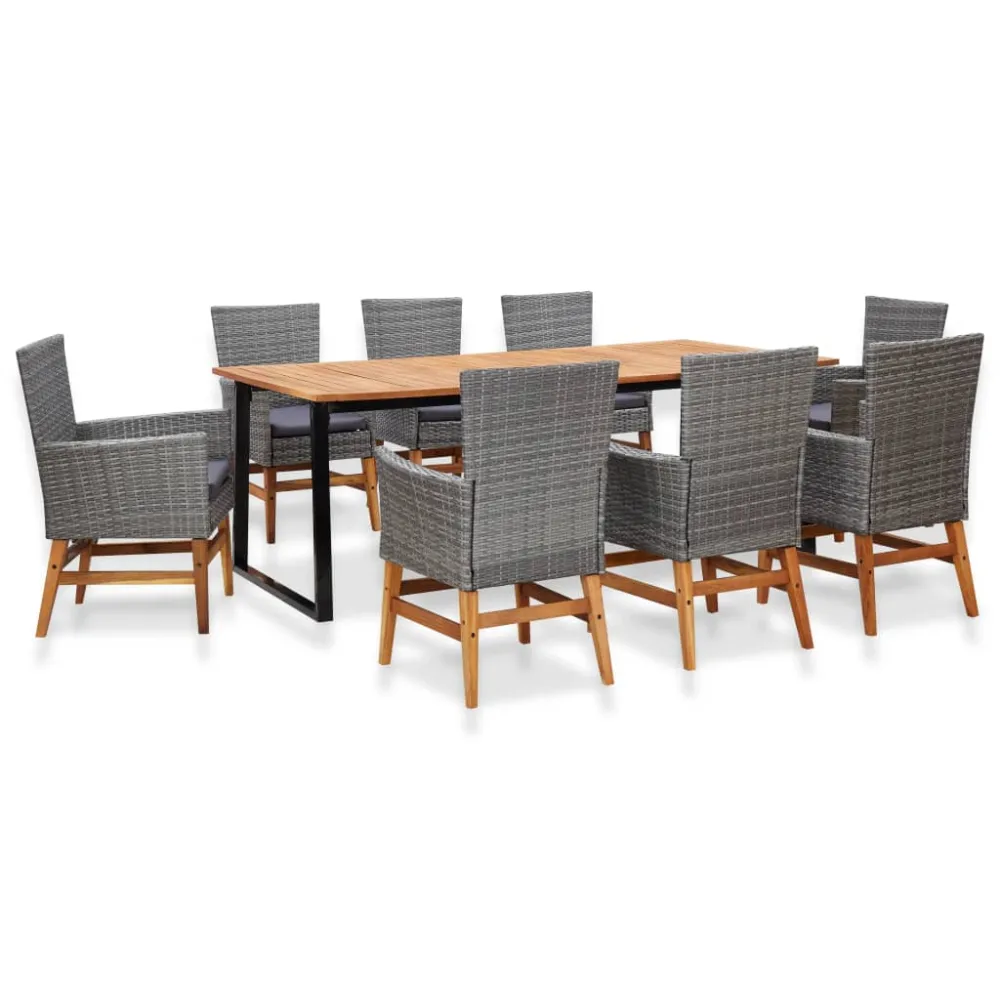 vidaXL set comedor jardín 9 pzas ratán sintético y madera acacia gris