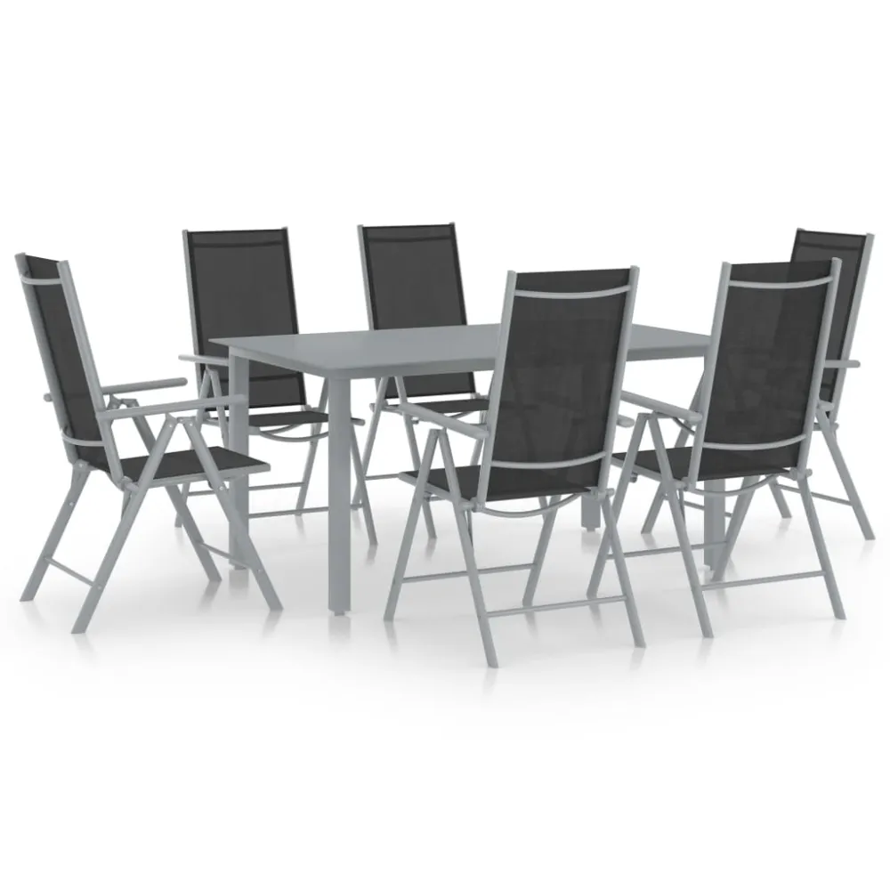 vidaXL set de comedor para jardín 7 piezas aluminio plata y negro