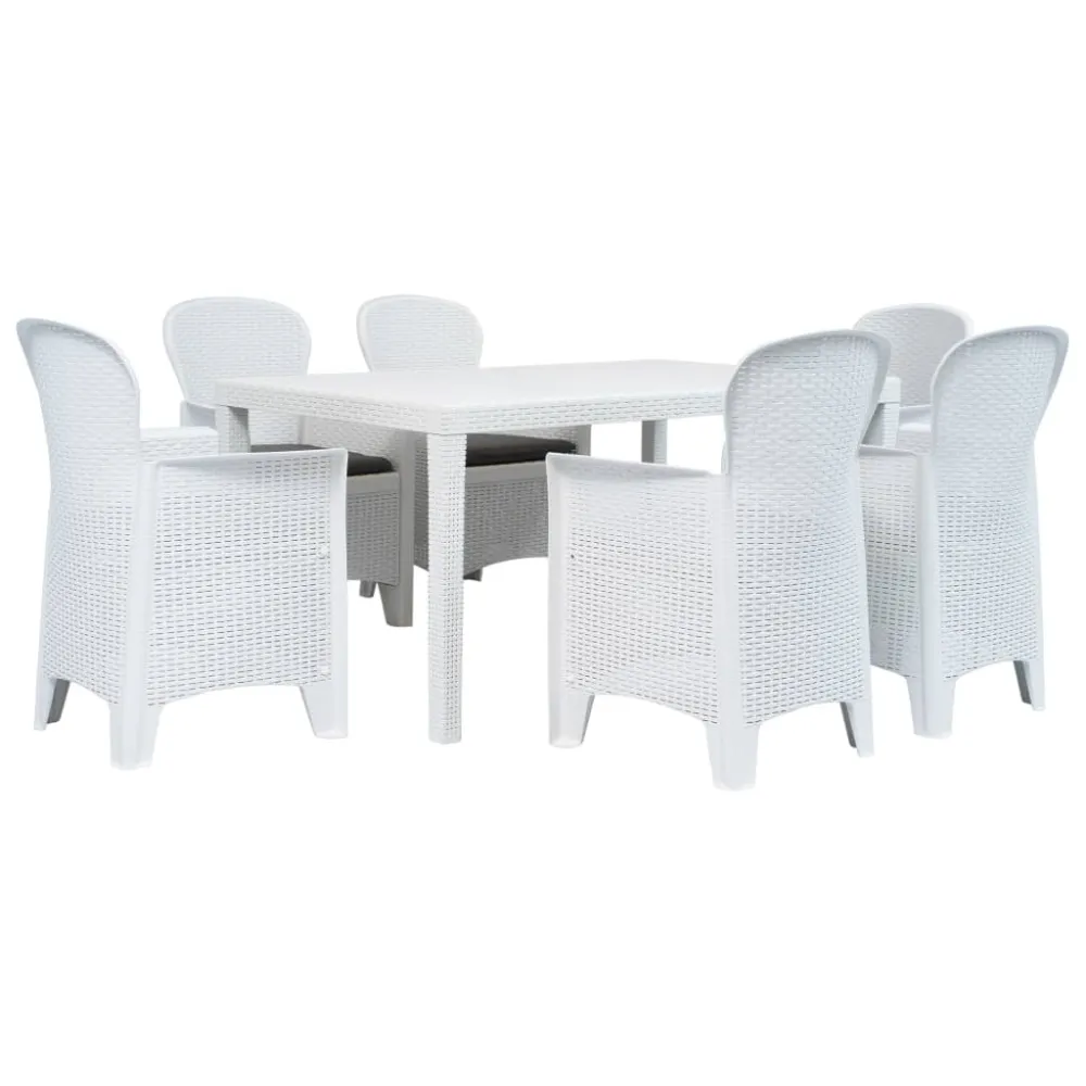 vidaXL set de muebles de jardín 7 pzas plástico blanco aspecto ratán