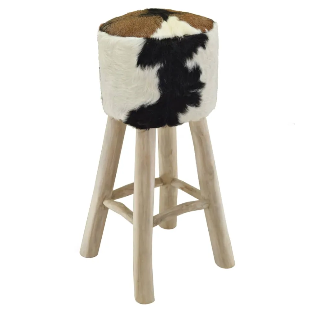 vidaXL taburete de cocina de cuero puro y madera de teca maciza Lavable en Lavavajillas