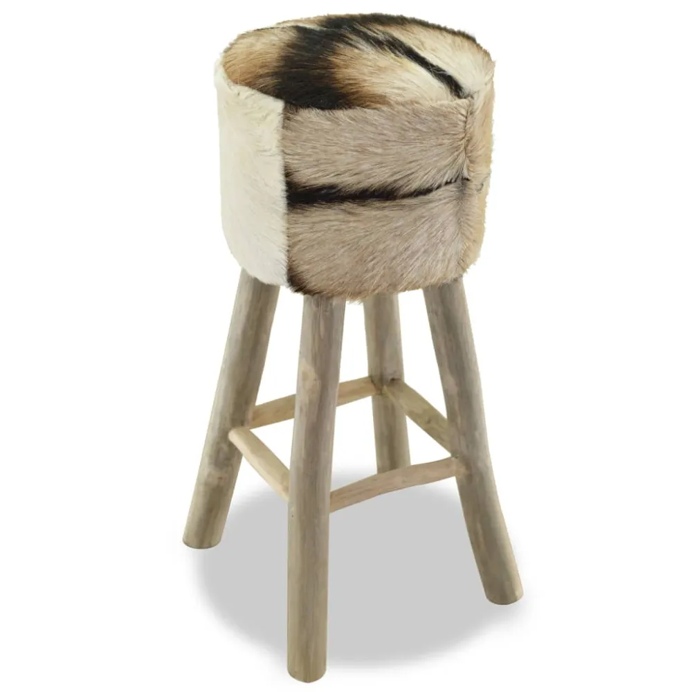 vidaXL taburete de cocina de cuero puro y madera de teca maciza Lavable en Lavavajillas