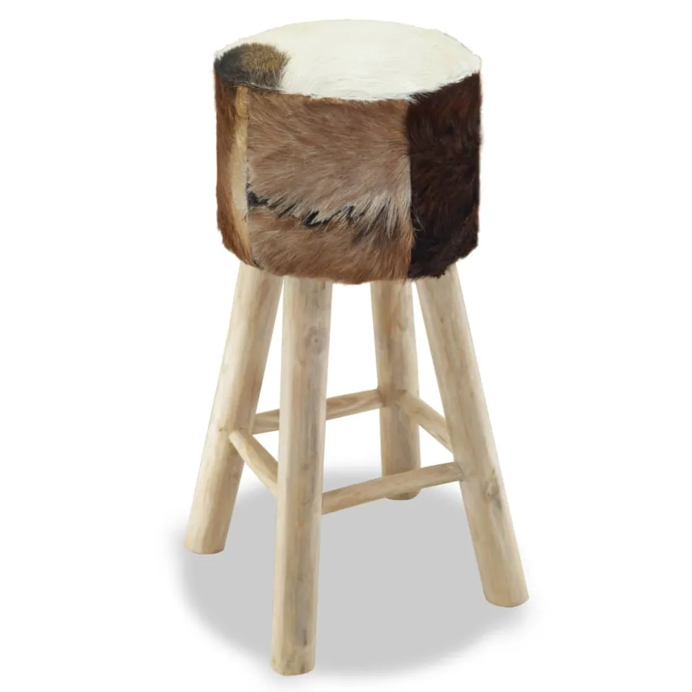 vidaXL taburete de cocina de cuero puro y madera de teca maciza Lavable en Lavavajillas