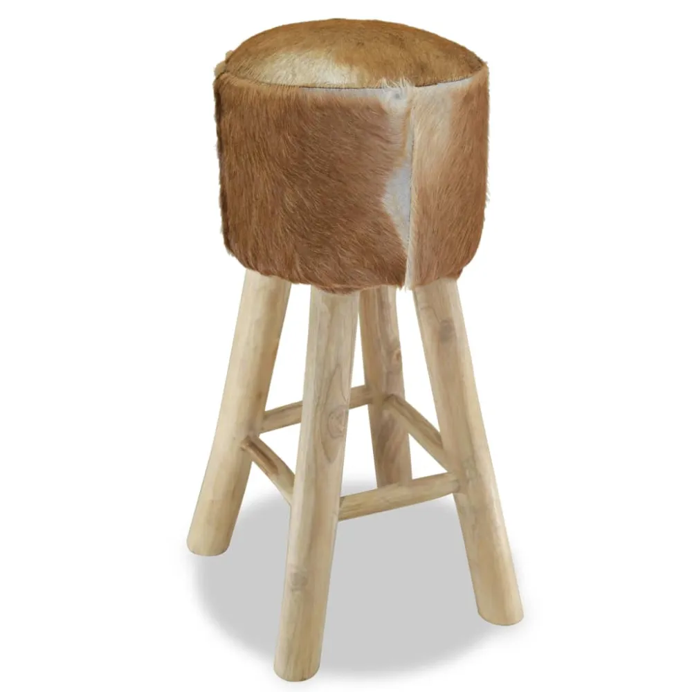 vidaXL taburete de cocina de cuero puro y madera de teca maciza Lavable en Lavavajillas