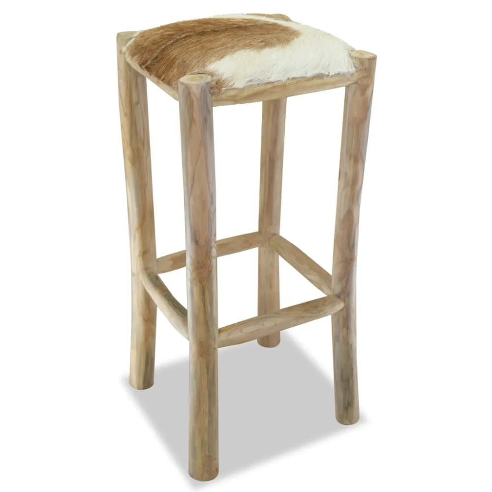 vidaXL taburete de cocina de cuero verdadero y madera de teca maciza