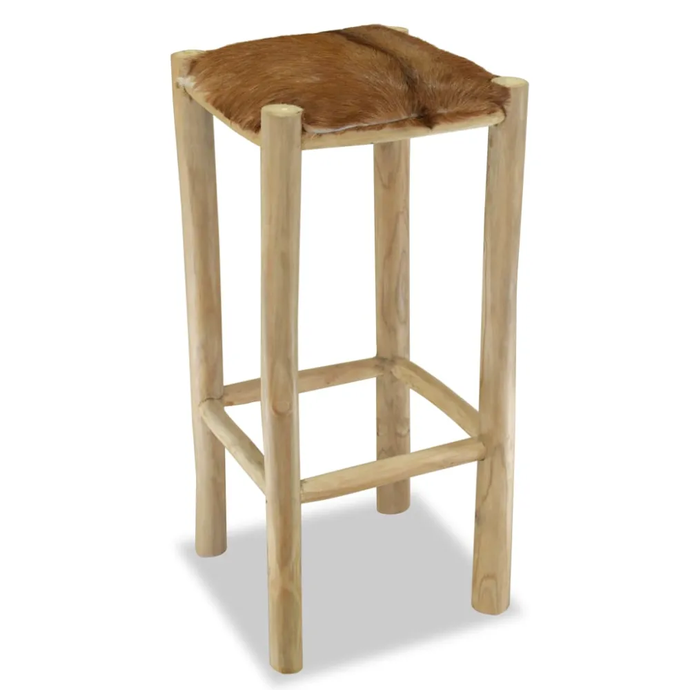 vidaXL taburete de cocina de cuero verdadero y madera de teca maciza