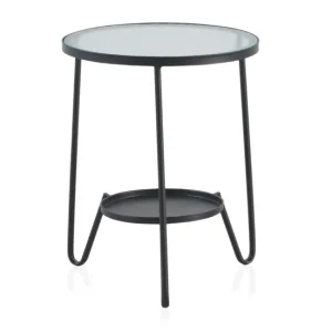 Mesa auxiliar de metálico con tapa de cristal