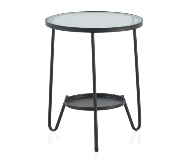 Mesa auxiliar de metálico con tapa de cristal