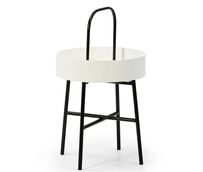 Mesa Auxiliar Redonda Jaipur, Tapa de MDF Blanco, Estructura metálica, Negro Mate, 40 cm Dimensiones 150x90x75 cm