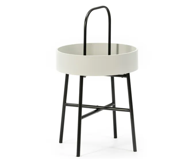 Mesa Auxiliar Redonda Jaipur, Tapa de MDF Blanco, Estructura metálica, Negro Mate, 40 cm Dimensiones 150x90x75 cm