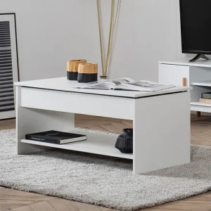 Mesa baja con tapa elevable blanca HEDDA | Plegable | Portátil