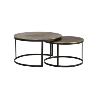 Mesa de café tapa de bronce y patas de acero dorado