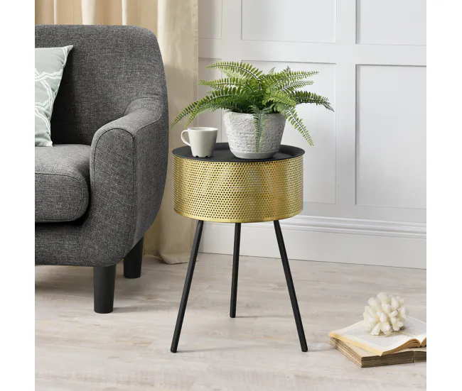Mesa de Centro Gällivare con tapa extraíble metálico 50 x Ø 35 cm - Negro y Dorado