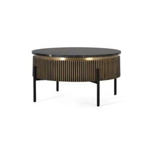 Mesa de centro de madera revestida en bronce y tapa de mármol 42x70x70 con Vidrio Templado