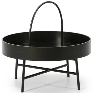 Mesa de Centro Mesa de Centro Redonda Manila, Tapa de MDF Negro, Estructura metálica Negro Mate, 60 cm
